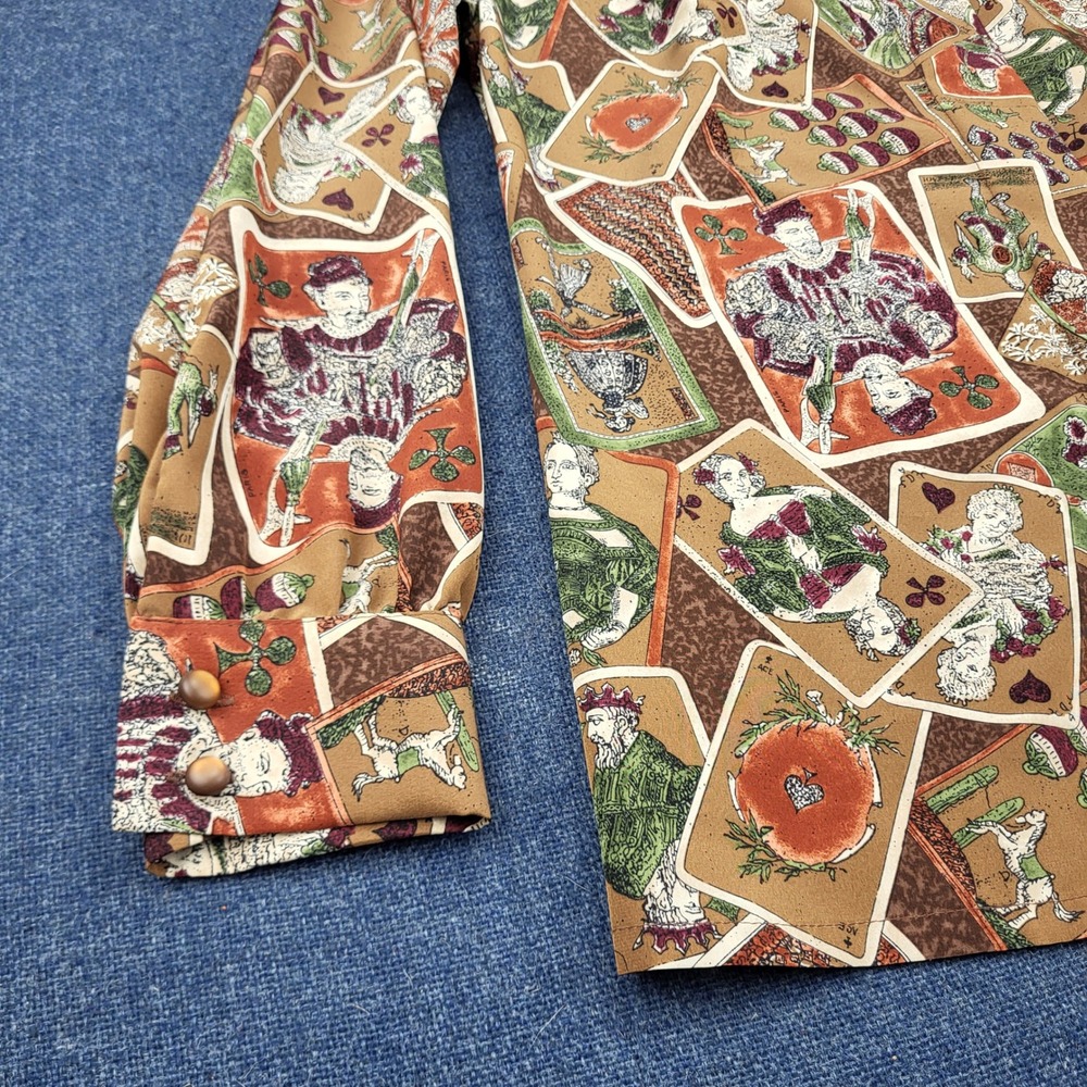 Sophisticates by Pendleton Playing Card Print Blouse Brown Green Vintage Size 10 - Picture 3 of 14